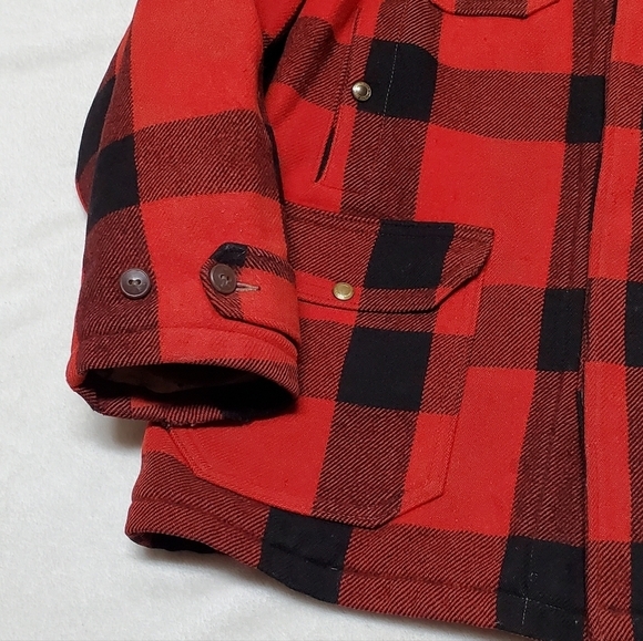 1950s Vintage Woolrich Woolen Mills Mackinaw Red Plaid Wool Hunting Jacket L - Picture 10 of 16